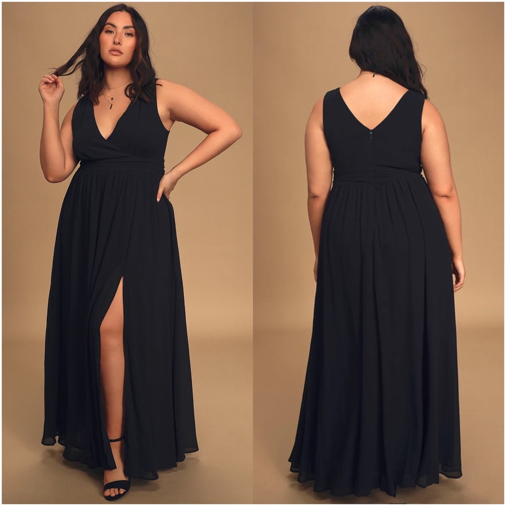 Lulus Thoughts of Hue Black Surplice Maxi Dress